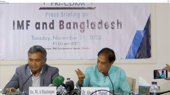Press Briefing by the PRI Study Centre on Domestic Resource Mobilisation (CDRM) on the topic “IMF and Bangladesh”